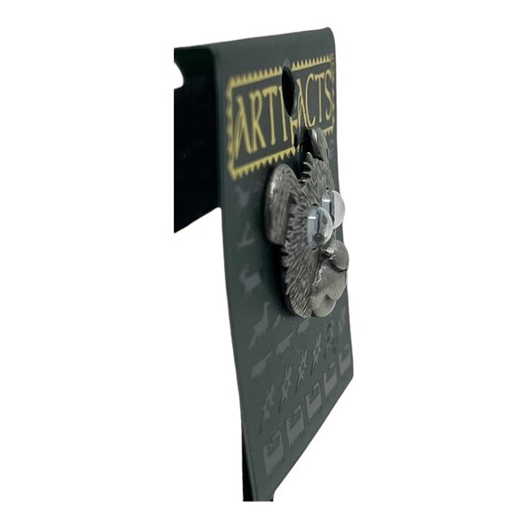 JJ Artifacts Bear Face Googly Eyes Pin Brooch Lapel Hat Pin Silver Tone 1986 Vtg - Picture 2 of 5